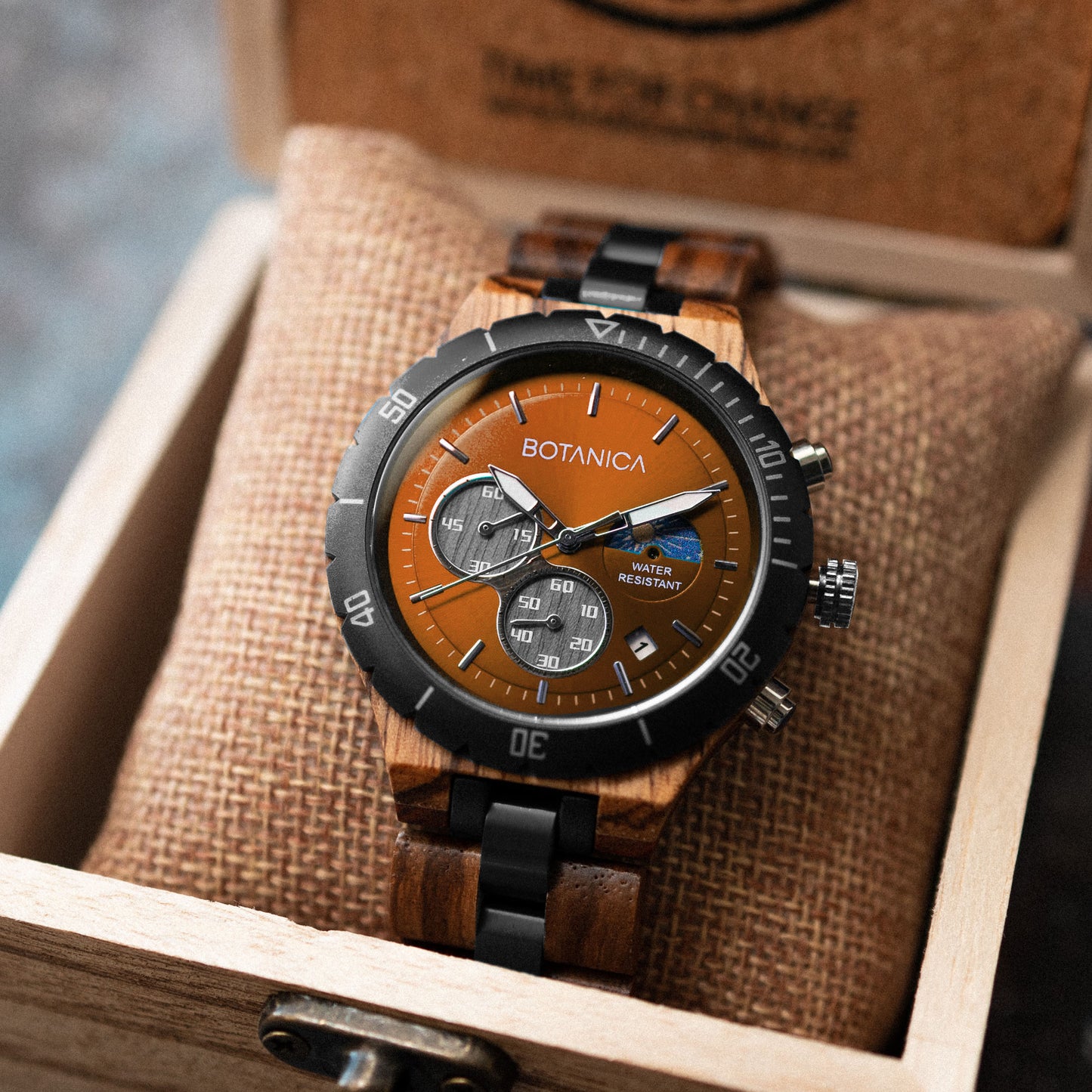 CRESSIDA | Zebrawood Watch & Orange Dial