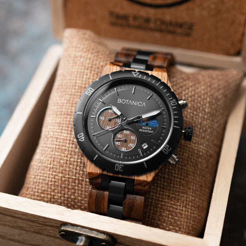 EUROPA | Zebrawood Watch & Black Dial |