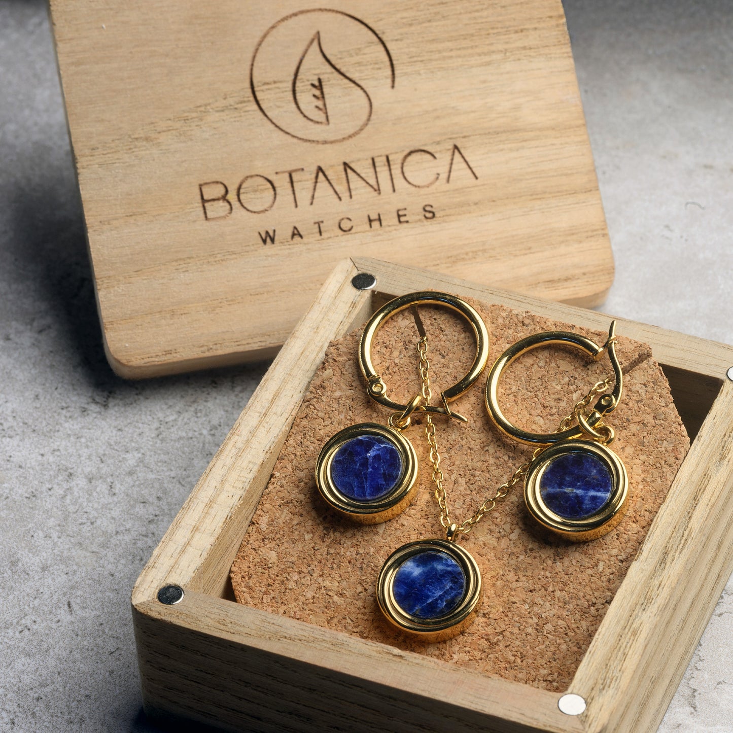 Gold Plated Hoop Earrings for Women with Lapis Lazuli stone Inlay | Luna