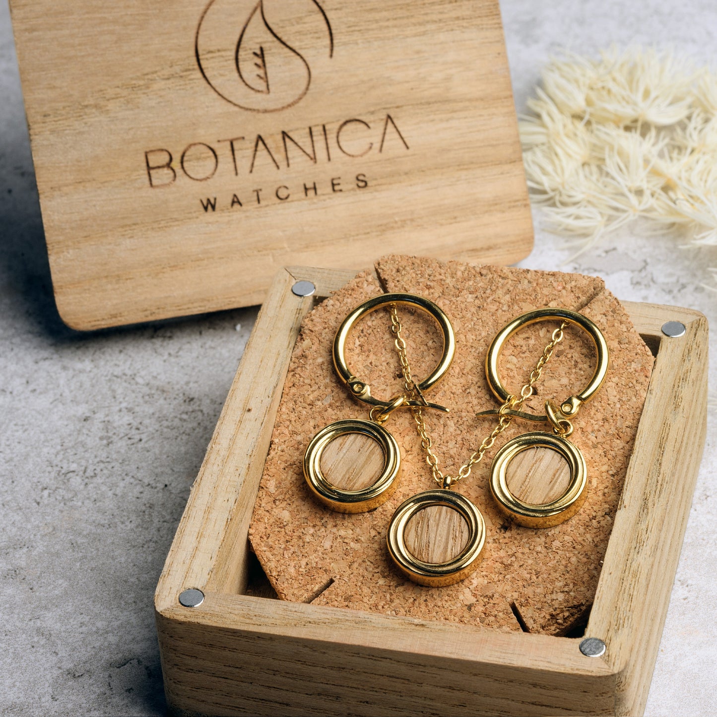 Gold Plated Pendant Necklace for Women with Walnut wood Inlay | Mara