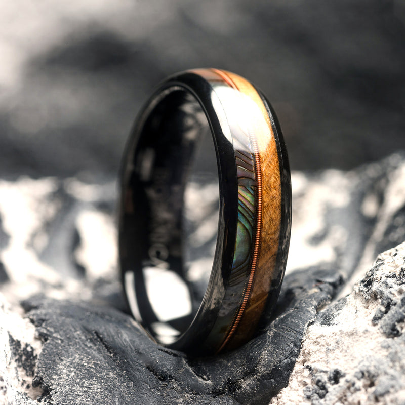 MARTIN | 6mm Whiskey & Abalone Tungsten Ring