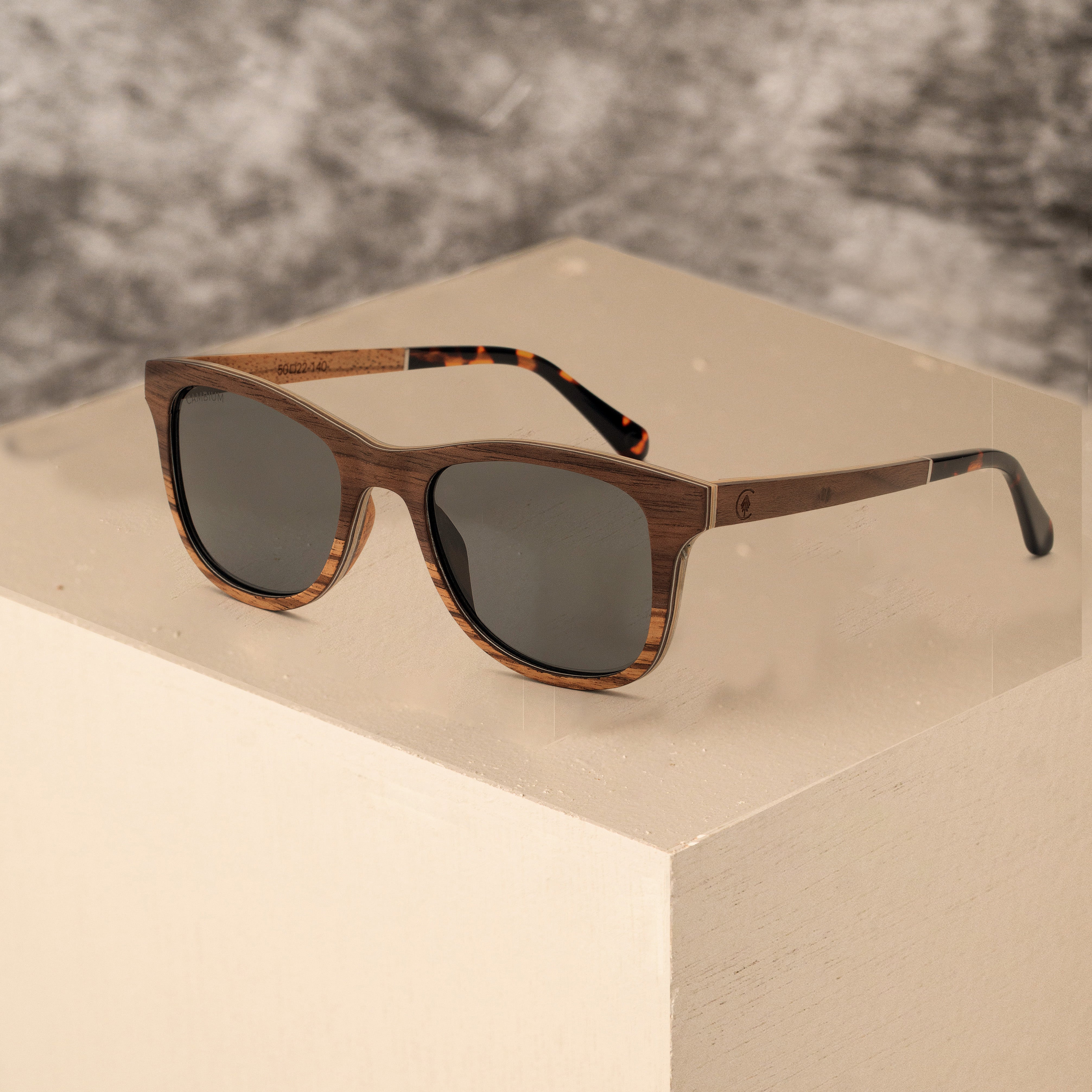 Wayfarer Shape Wooden Framed Sunglasses with Polarised Lenses