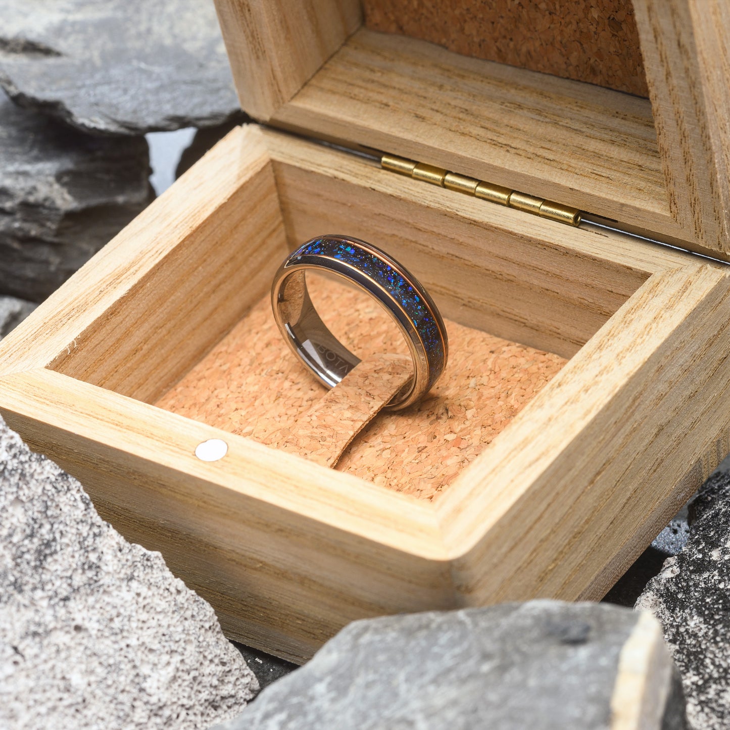 Tungsten Ring for Men Opal Stone inlay with gold band Silver Wedding band | Nova