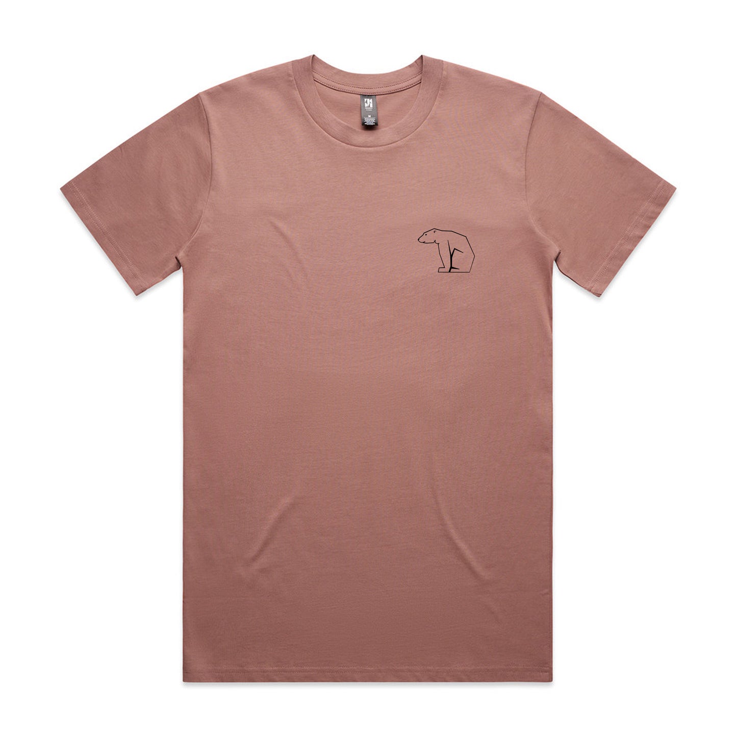 pink t-shirt with a bear graphic on a white background