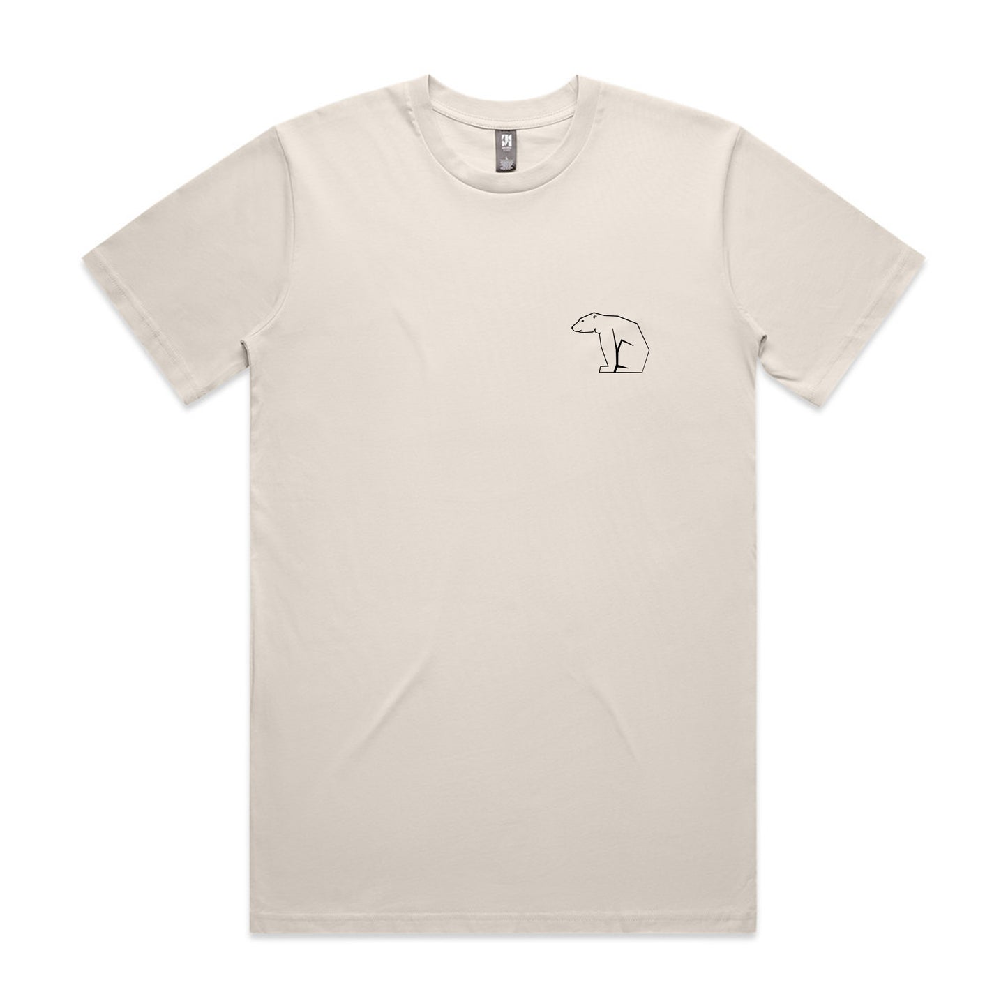 Off-white t-shirt with a small bear graphic on a white background