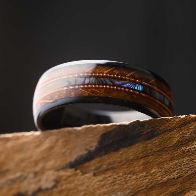 TAYLOR | 8mm Whiskey & Abalone Tungsten Ring