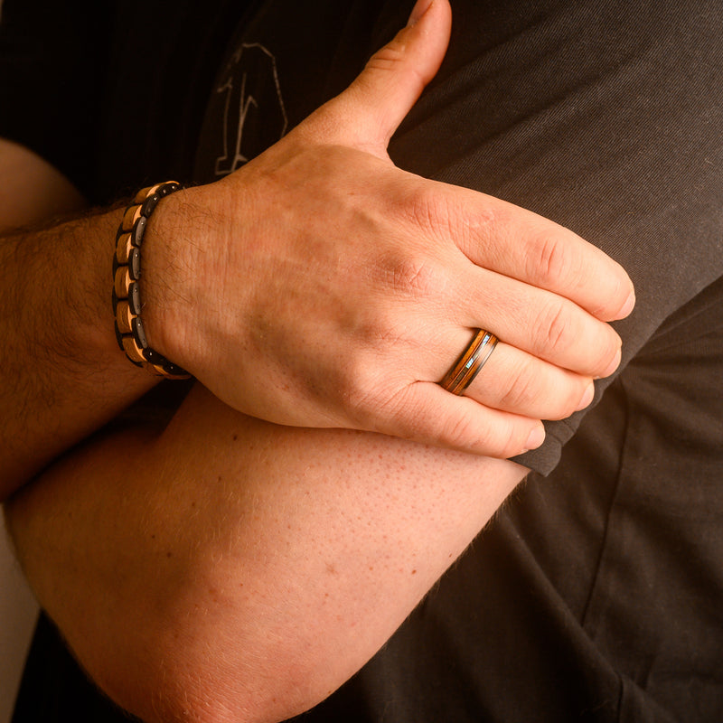 TAYLOR | 8mm Whiskey & Abalone Tungsten Ring