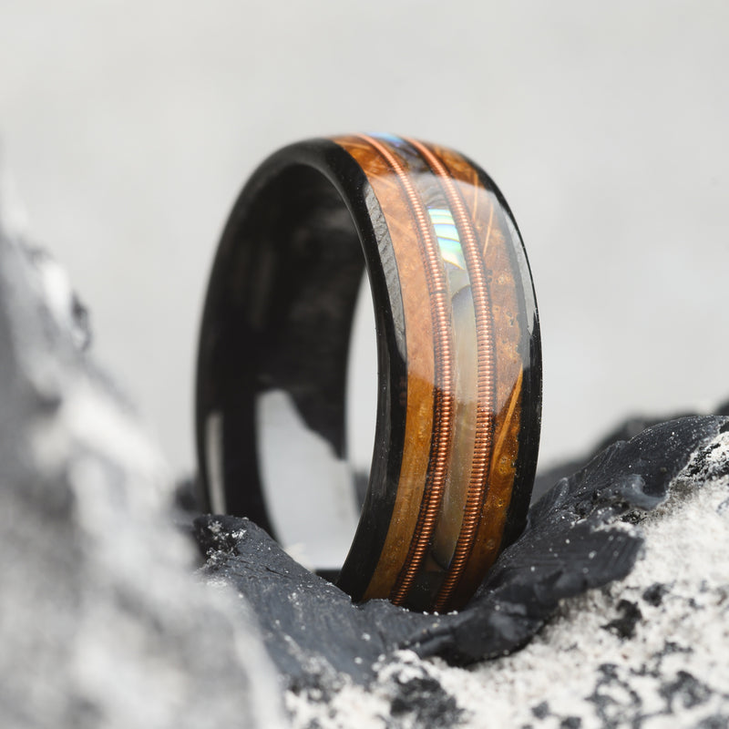 TAYLOR | 8mm Whiskey & Abalone Tungsten Ring