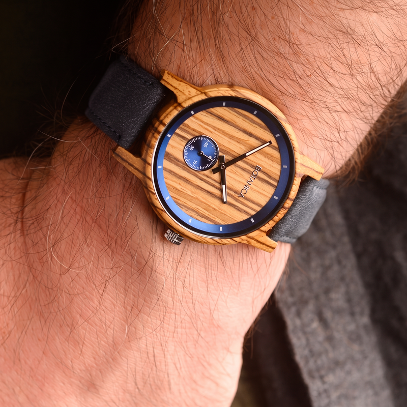 PLATO | Zebrawood Watch & Blue Dial