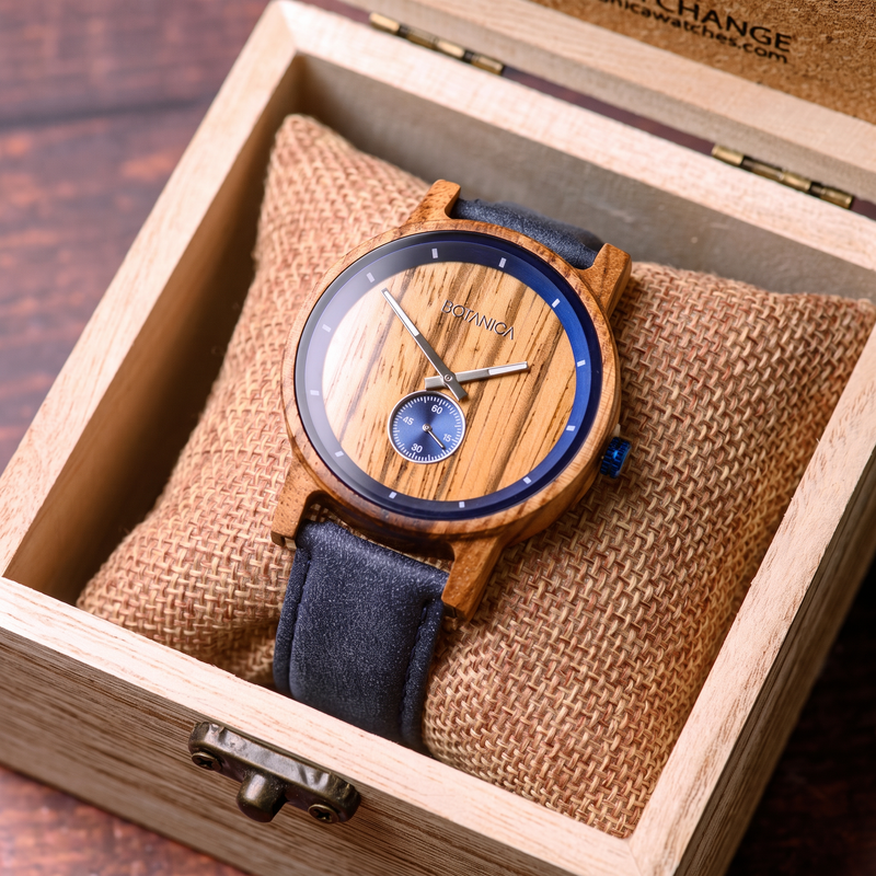 PLATO | Zebrawood Watch & Blue Dial