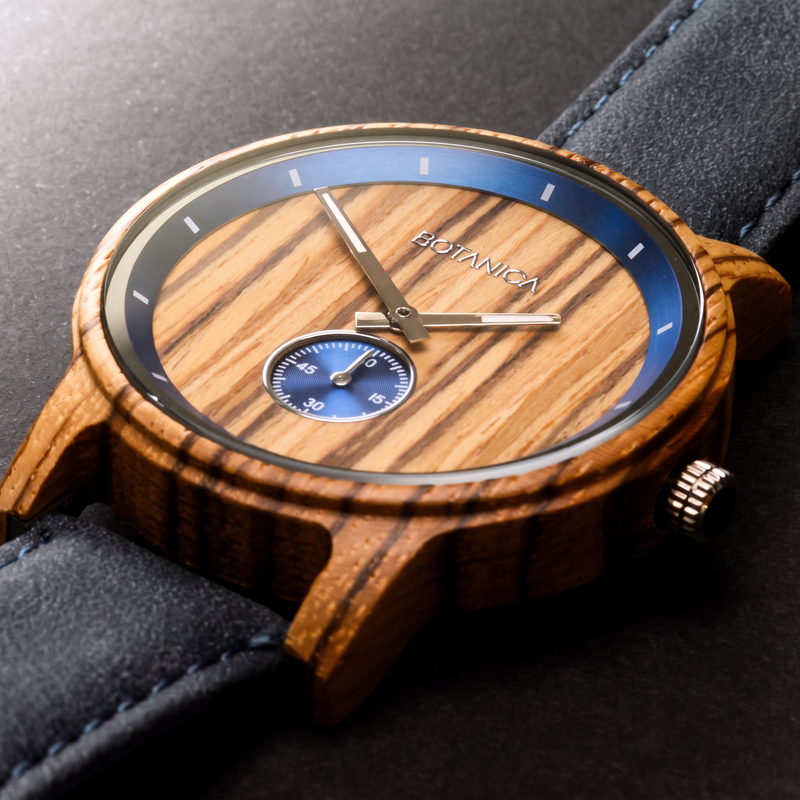 PLATO | Zebrawood Watch & Blue Dial