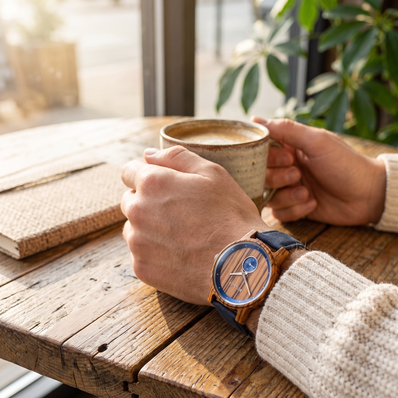 PLATO | Zebrawood Watch & Blue Dial