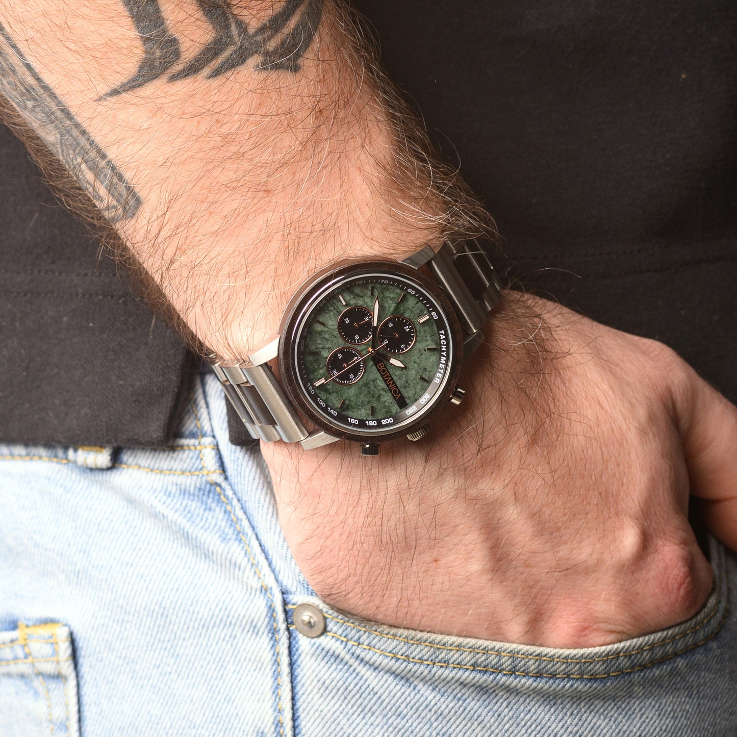 Chronograph Wooden Watch for Men With Malachite Stone & Sandalwood Dial | Apollo