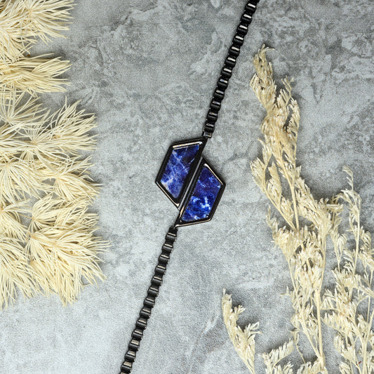 Stainless Steel Bracelet for Men with Lapis Lazuli Stone Pendant  | Relay