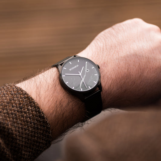 Steel Case Watch & Sandalwood Dial | BLACK PEARL
