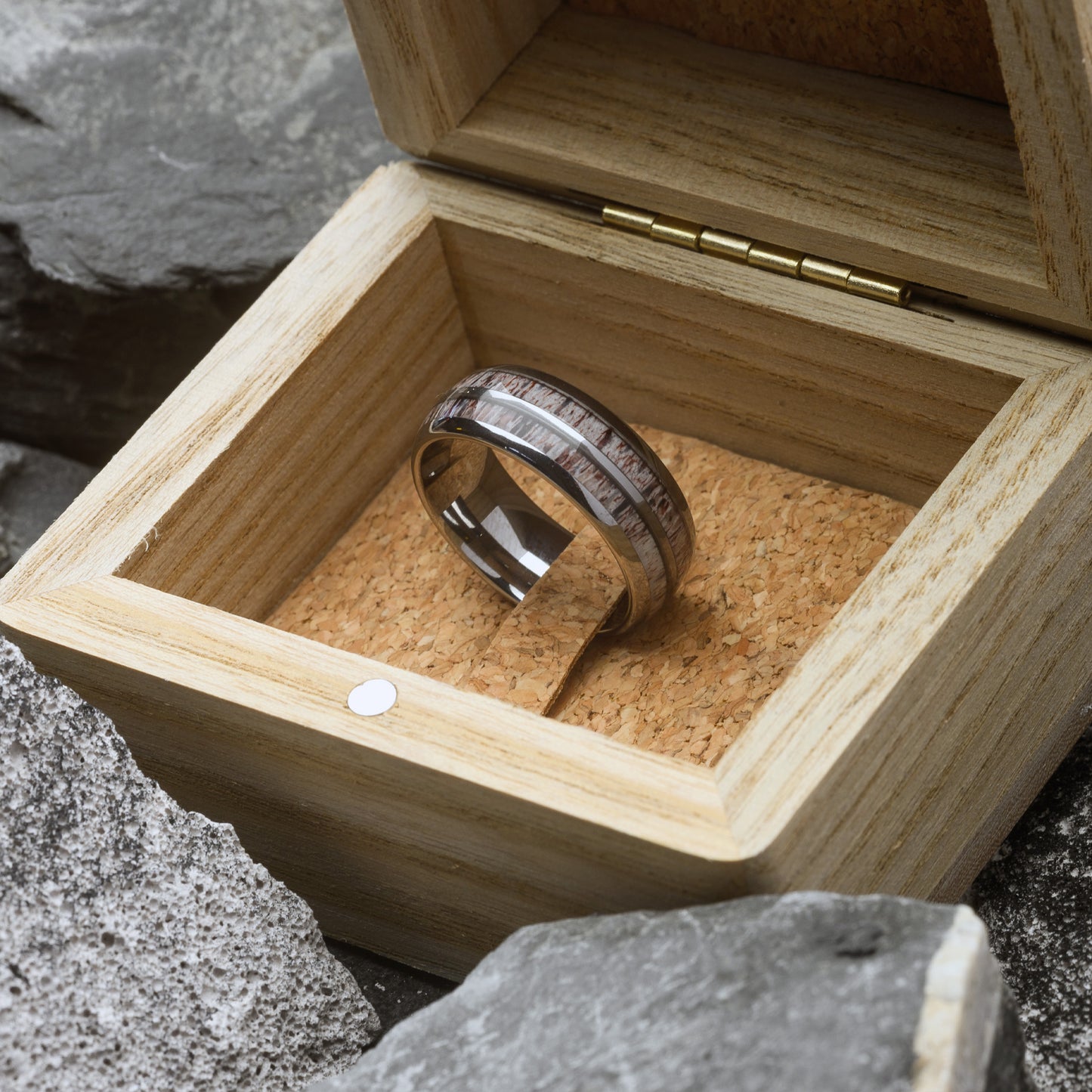 Men's Tungsten Rings Dual Deer Antler Inlay Silver Wedding Band | Roscoe