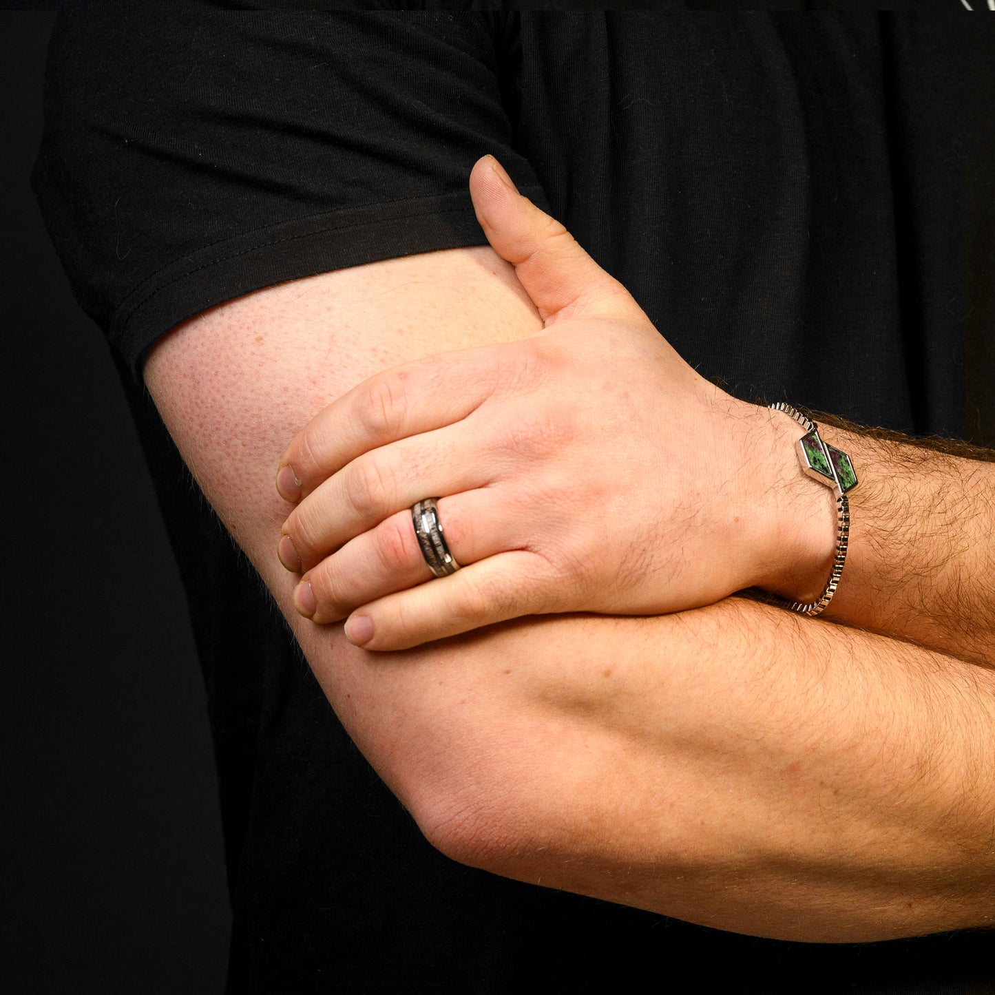 Men's Tungsten Rings Dual Deer Antler Inlay Silver Wedding Band | Roscoe