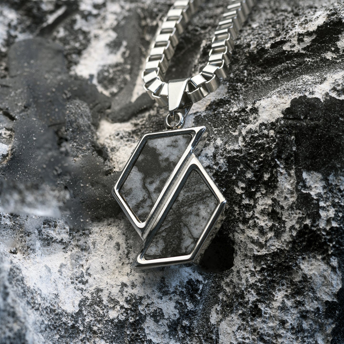 Men's Stainless Steel Necklace with Arezzo Marble Inlay & Hexagon Pendant | Anchor