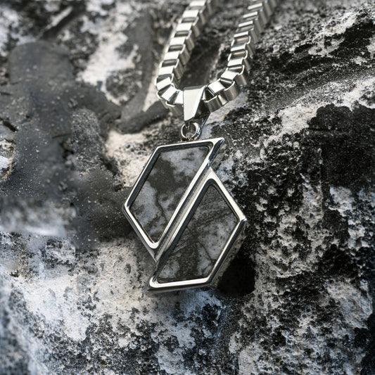 Men's Stainless Steel Necklace with Arezzo Marble Inlay & Hexagon Pendant | Anchor