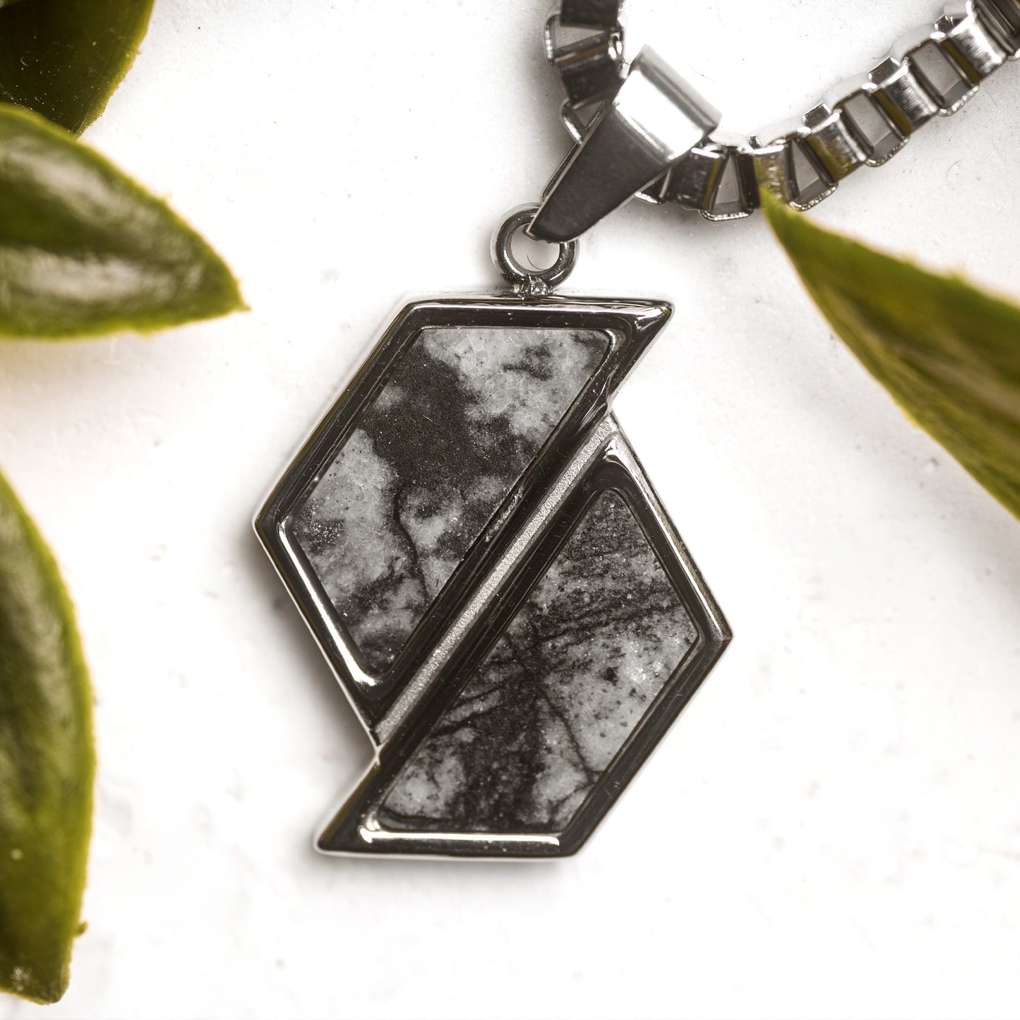 Men's Stainless Steel Necklace with Arezzo Marble Inlay & Hexagon Pendant | Anchor