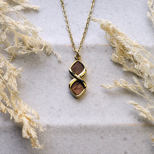 Gold-Plated Necklace for Women with Walnut Wood Inlay Pendant | Fern