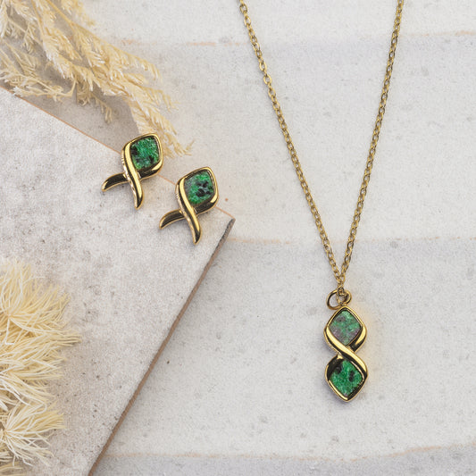 Malachite Stone & Gold Earrings | AUREA
