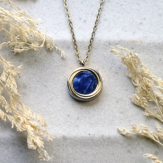 Gold Plated Pendant Necklace for Women with Lapis Lazuli Stone Inlay | Luna