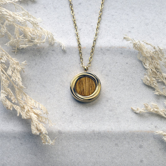Gold Plated Pendant Necklace for Women with Walnut wood Inlay | Mara