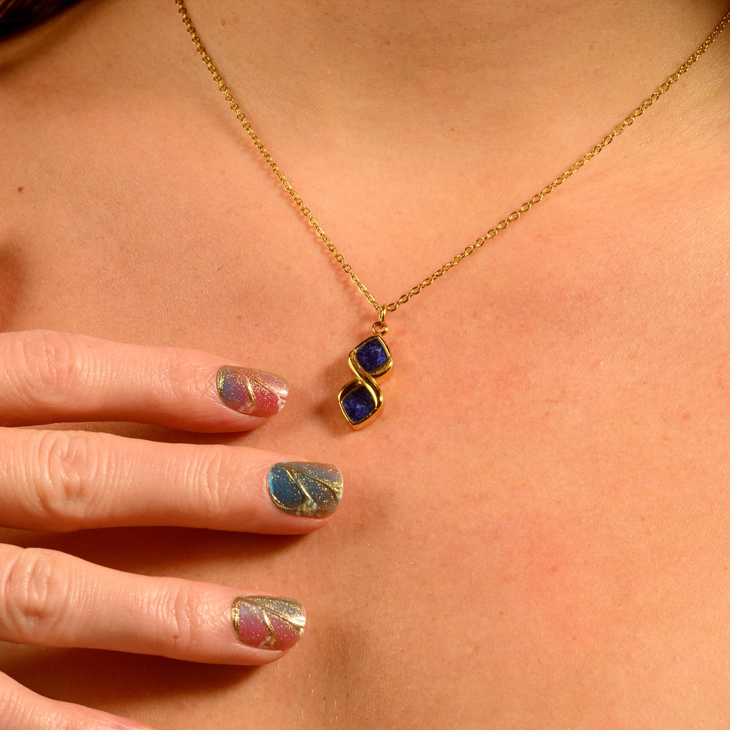 Gold Plated Infinity Pendant Necklace inlaid with Lapis Lazuli Stone for Women  | NAHLA