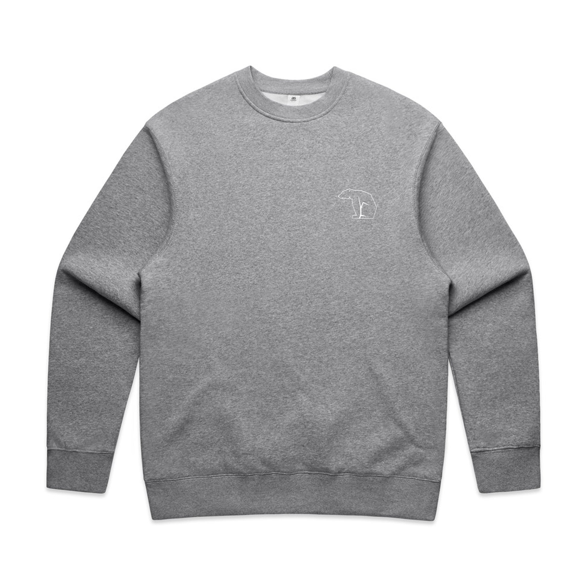 Organic Cotton Gray sweatshirt with a small logo of a bear on a white background