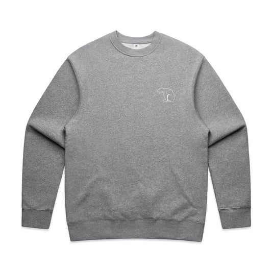 Organic Cotton Gray sweatshirt with a small logo of a bear on a white background