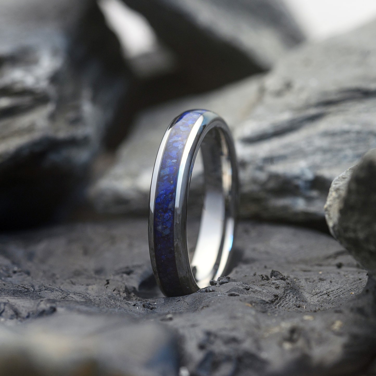 Women's Silver Tungsten Ring with Lapis Lazuli Inlay | SIDERA