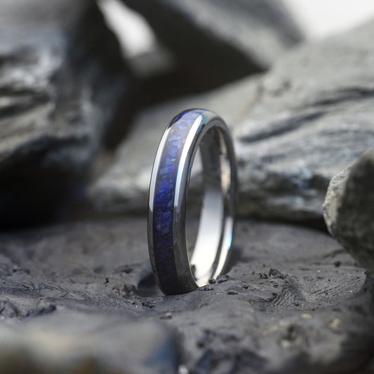 Women's Silver Tungsten Ring with Lapis Lazuli Inlay | SIDERA