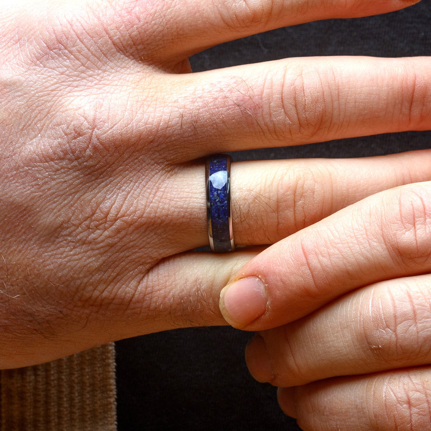Mens Tungsten Wedding Band Silver and lapis lazuli inlay ring | Strata