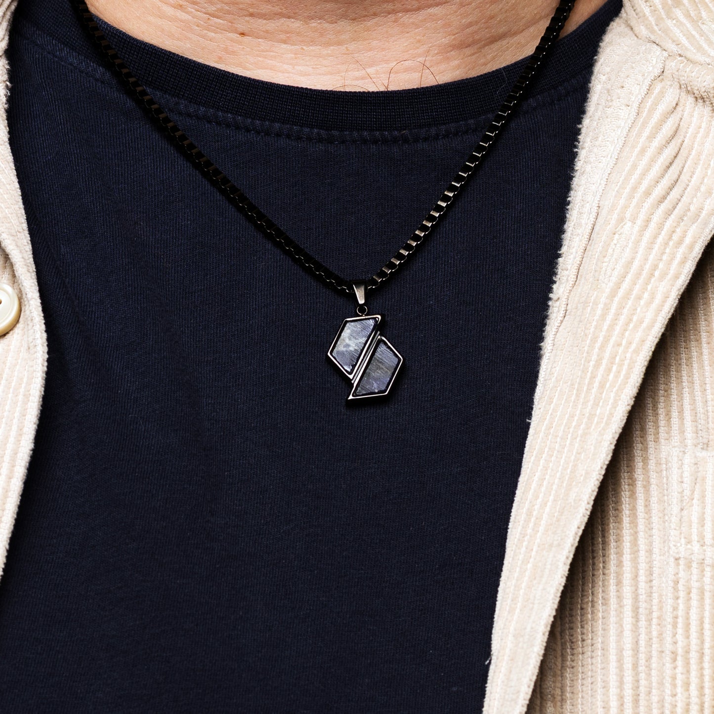 Necklace for Men Lapis Lazuli Stone with Stainless Steel Chain Hexagon Pendant | Relay
