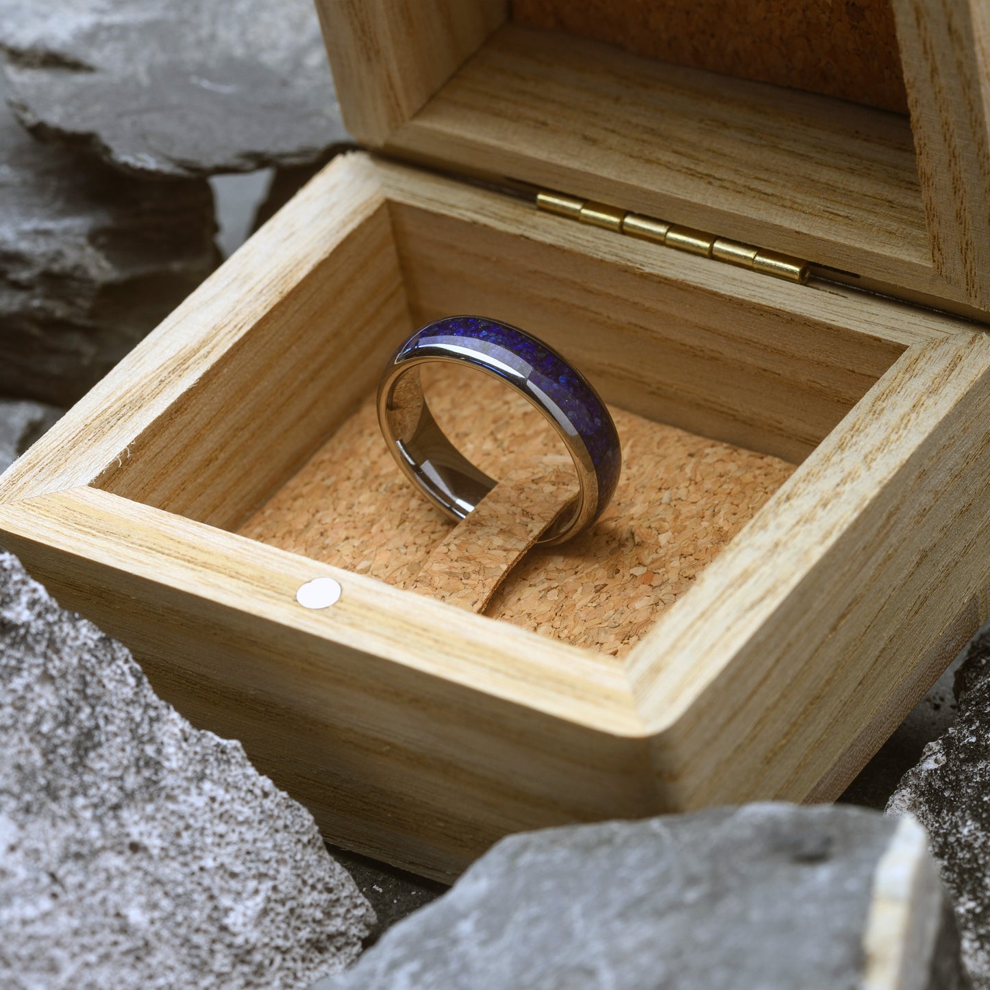 Mens Tungsten Wedding Band Silver and lapis lazuli inlay ring | Strata
