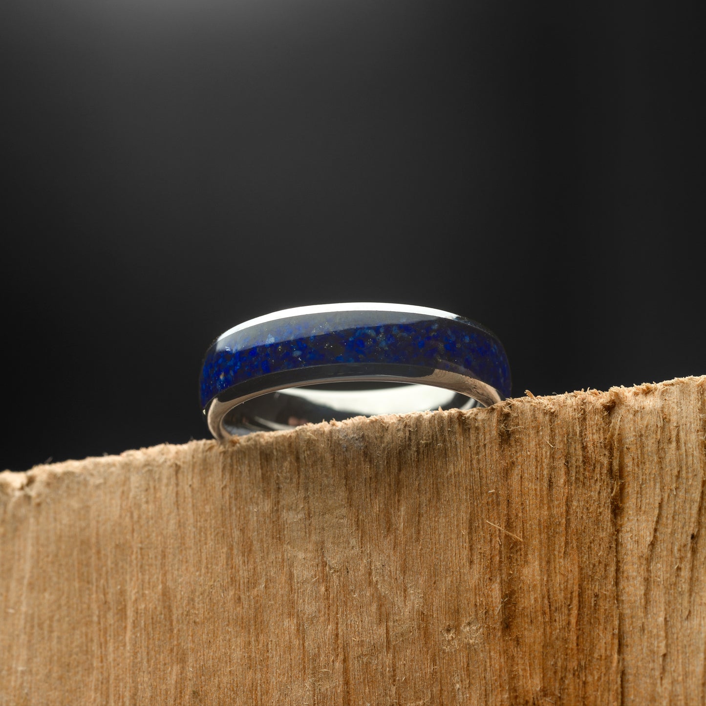 Mens Tungsten Wedding Band Silver and lapis lazuli inlay ring | Strata