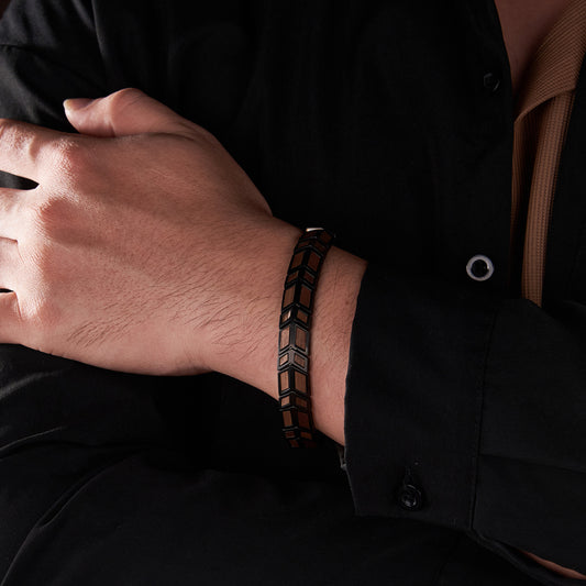Black Steel & Whiskey Wood Bracelet | IVAR