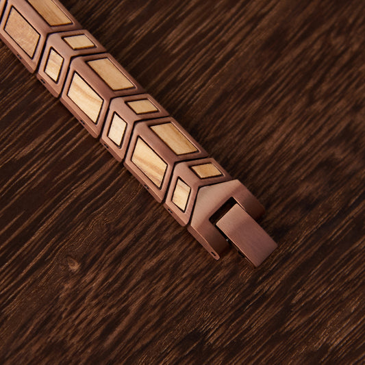 Rosegold Steel & Whiskey Wood Bracelet | RAGNAR