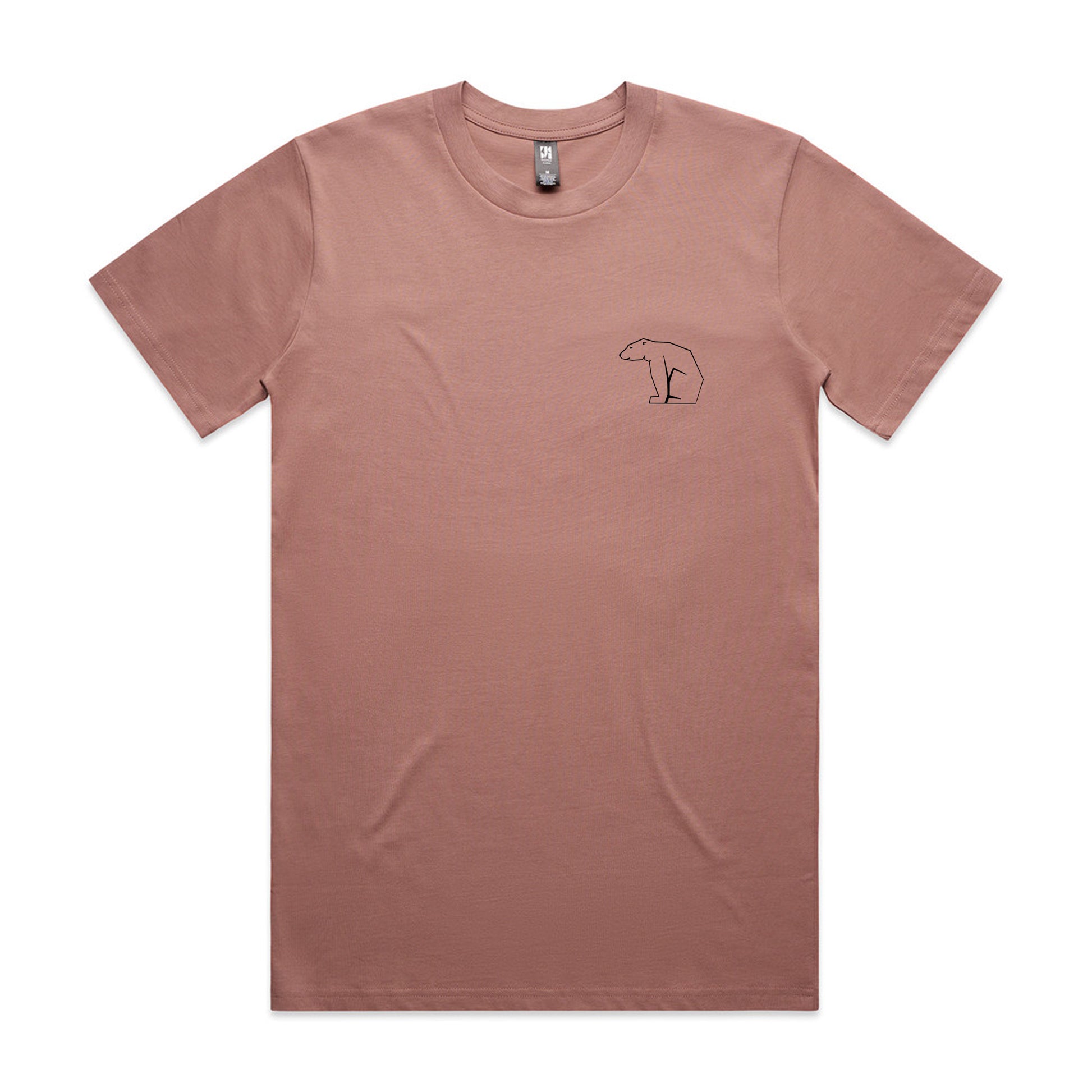 pink t-shirt with a bear graphic on a white background