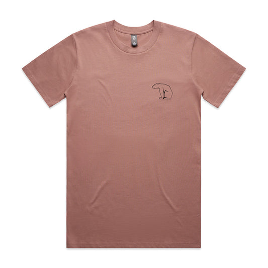 pink t-shirt with a bear graphic on a white background