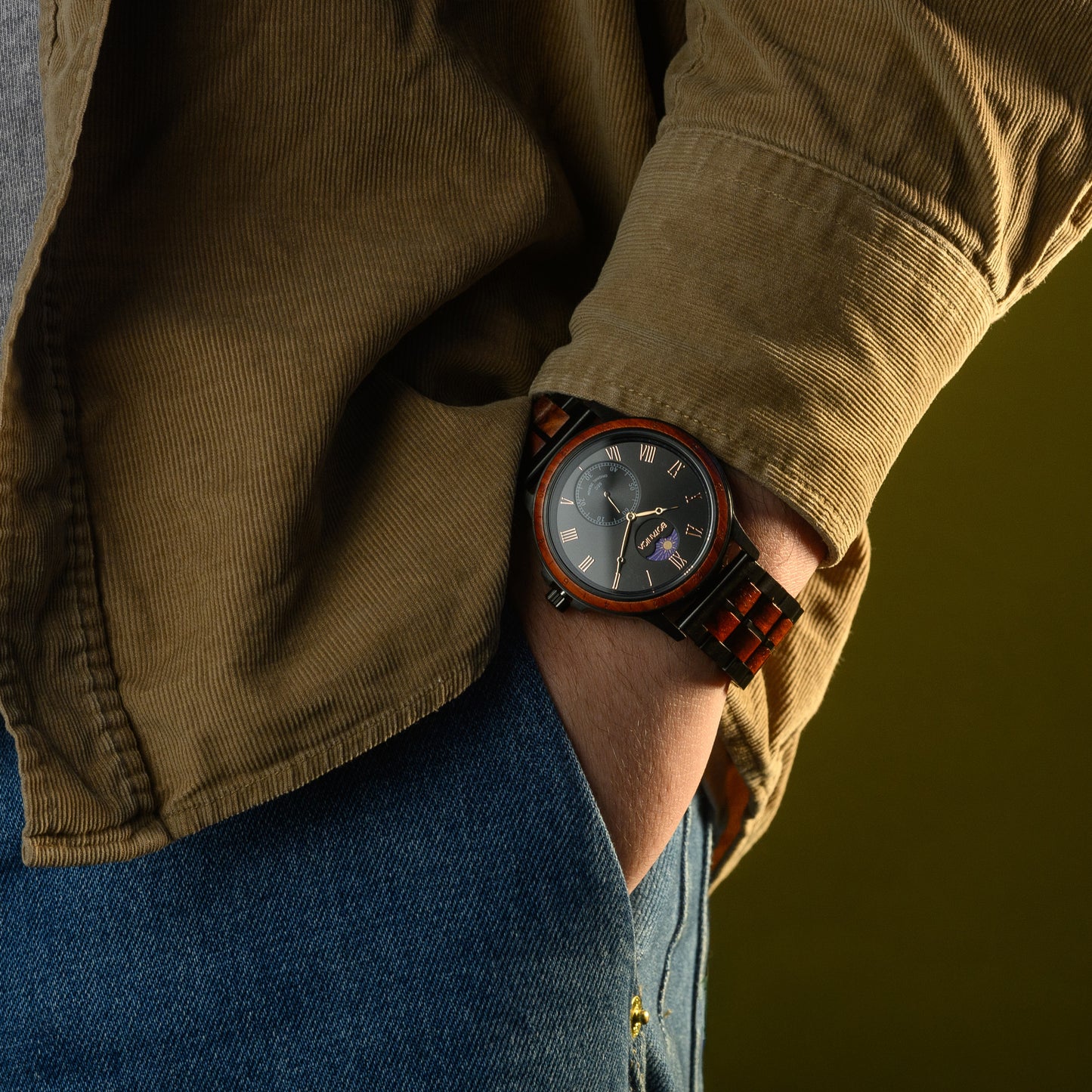 Quartz Wooden Watch for men with Sundial - Rosewood & Black Dial | Summit