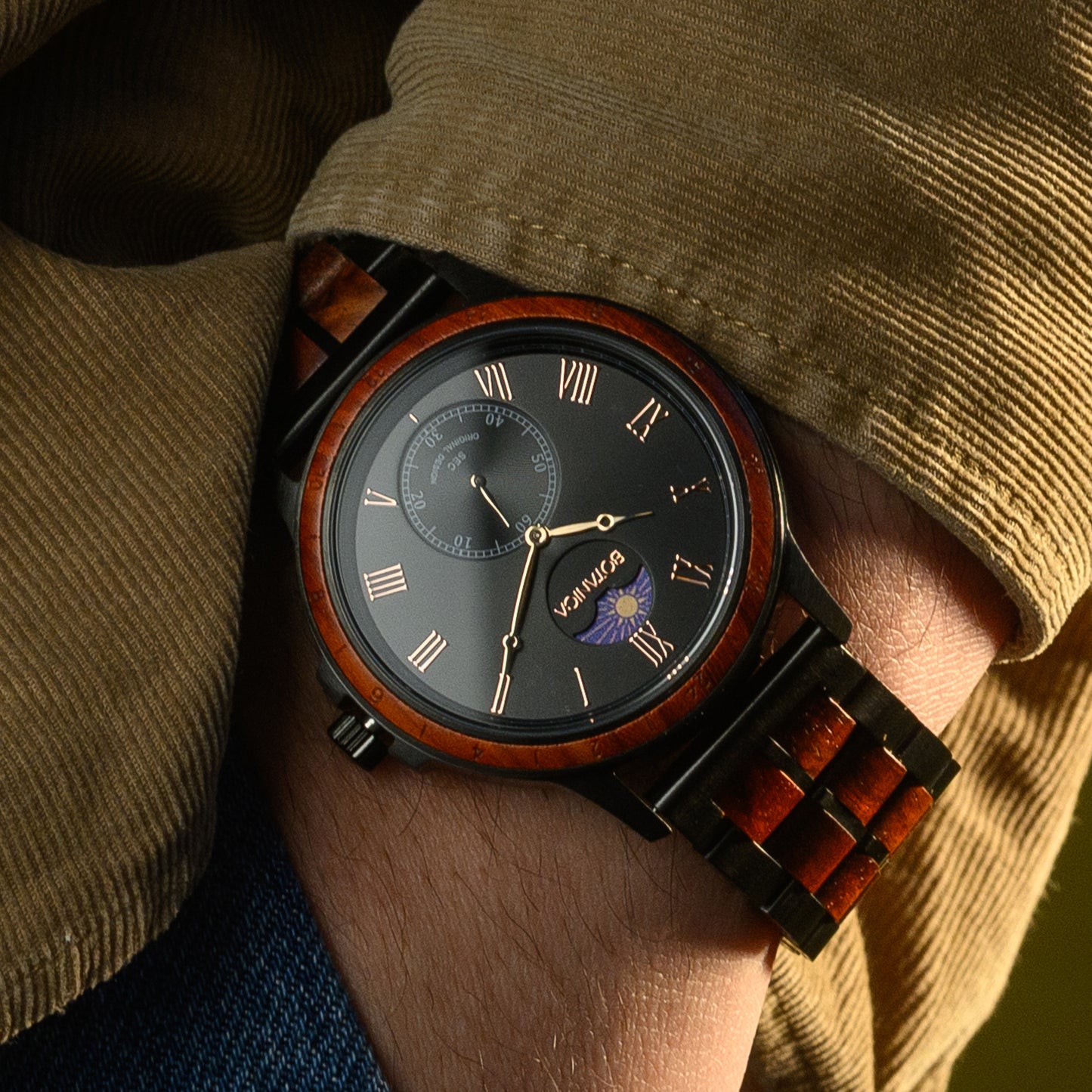 Quartz Wooden Watch for men with Sundial - Rosewood & Black Dial | Summit