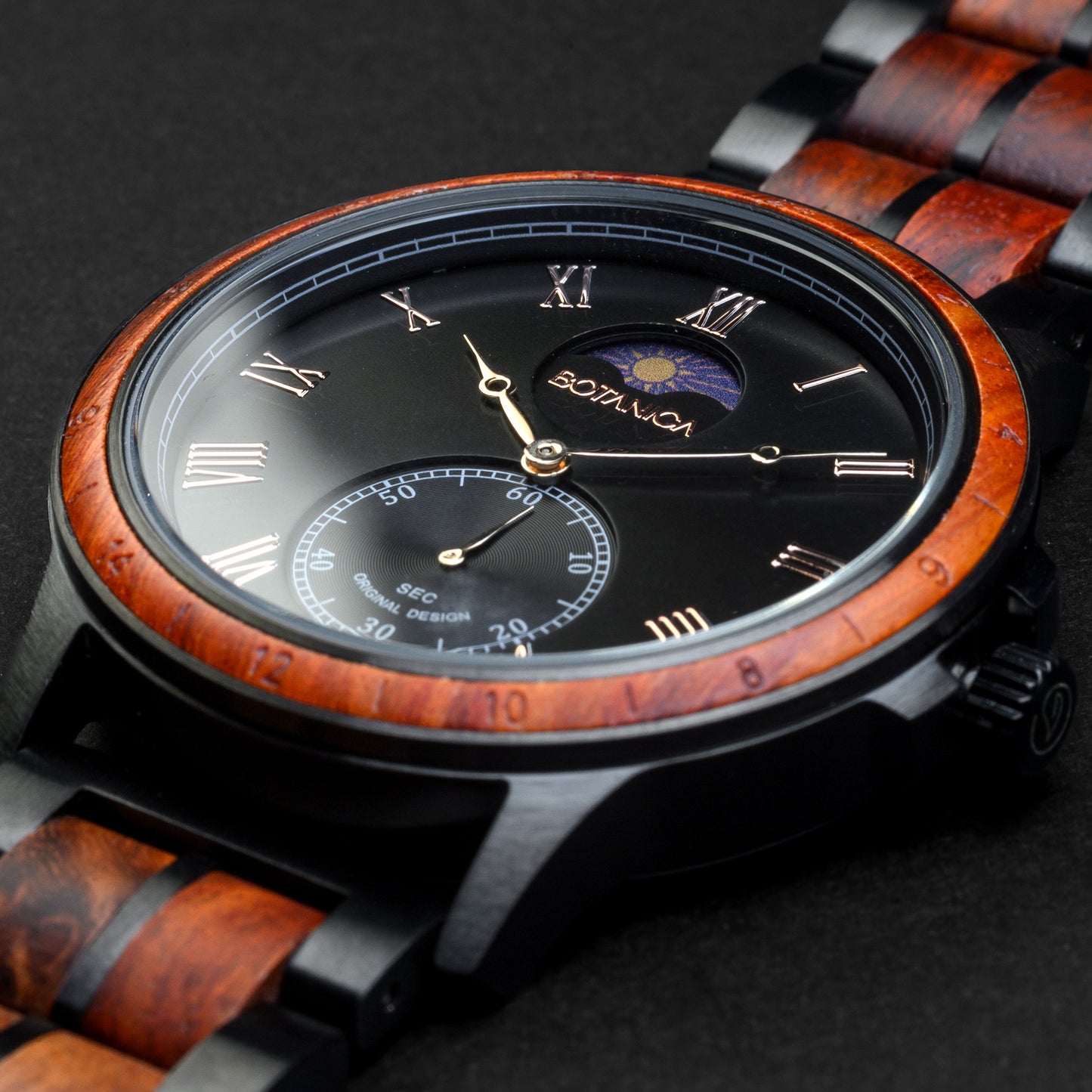 Quartz Wooden Watch for men with Sundial - Rosewood & Black Dial | Summit