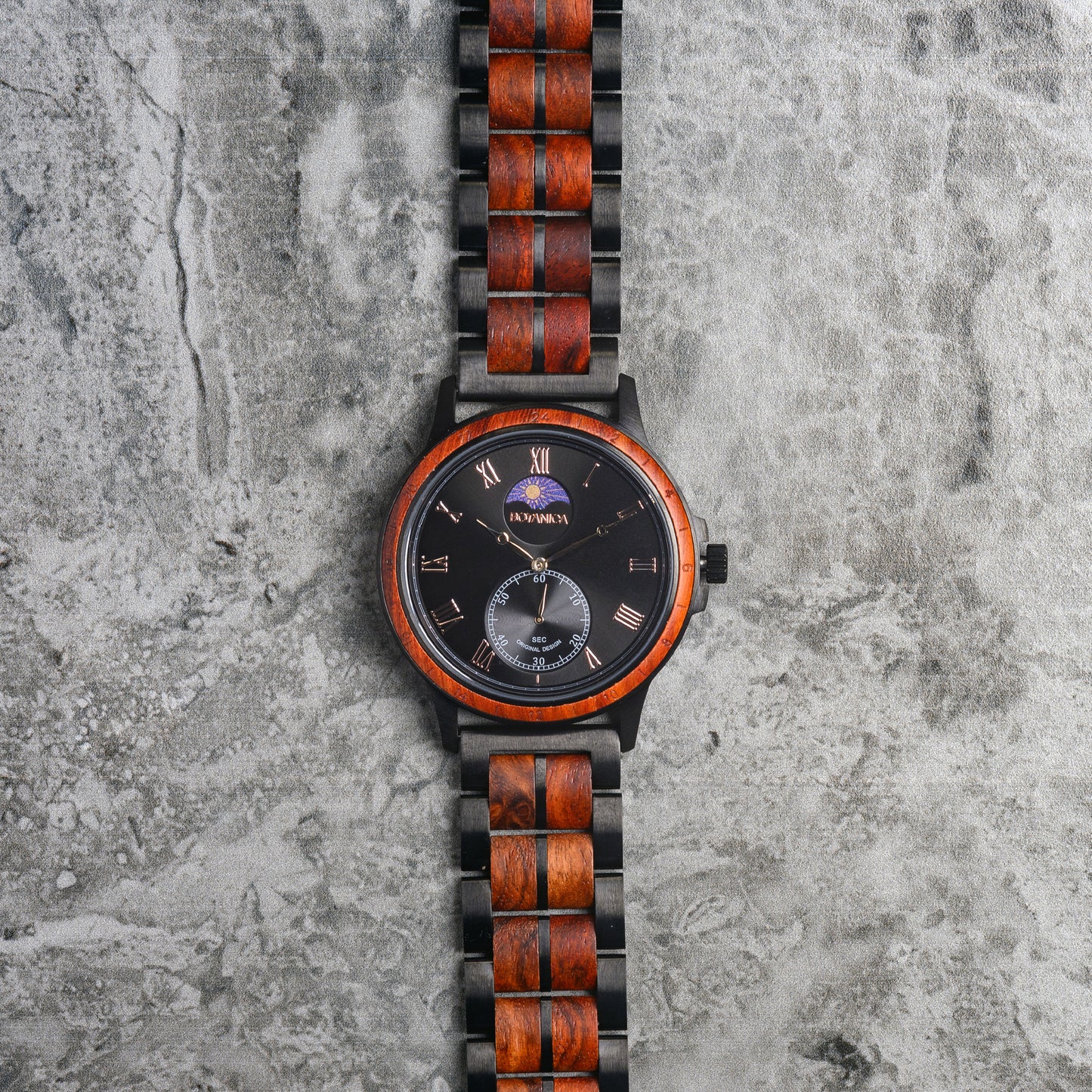 Quartz Wooden Watch for men with Sundial - Rosewood & Black Dial | Summit