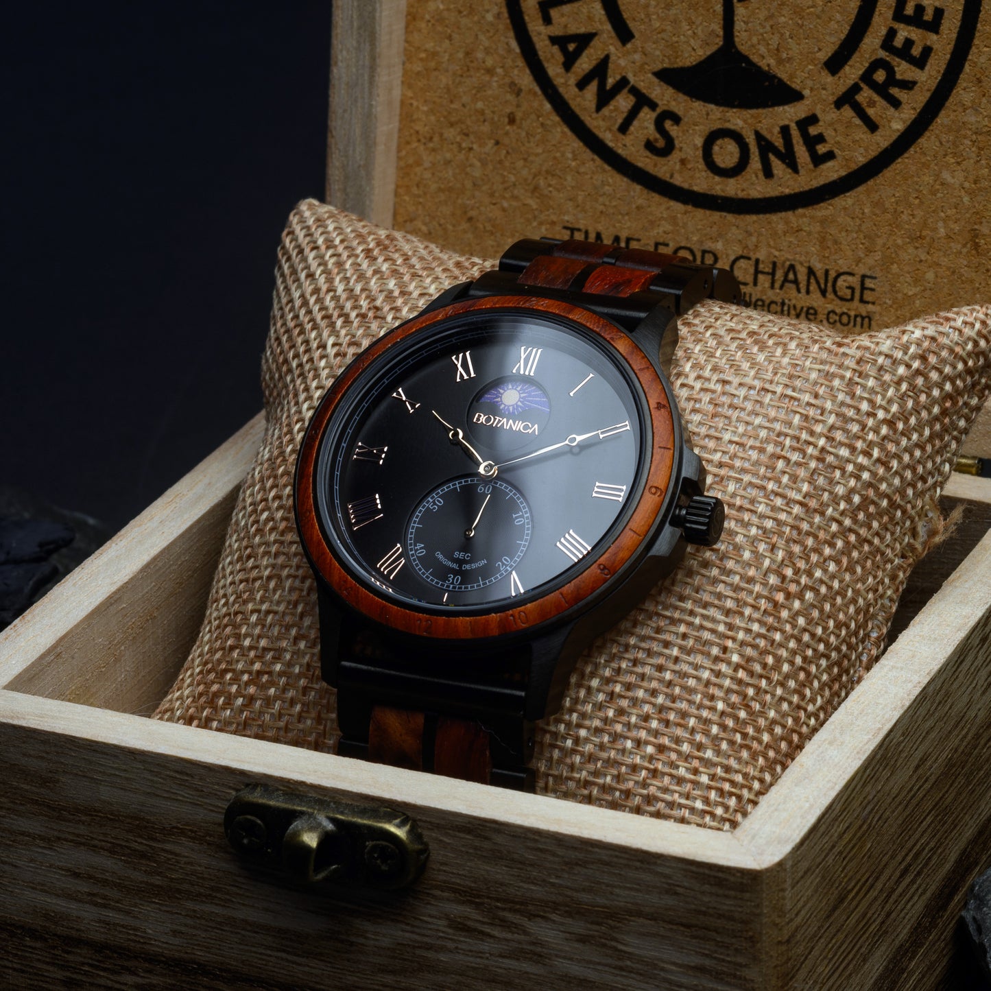Quartz Wooden Watch for men with Sundial - Rosewood & Black Dial | Summit