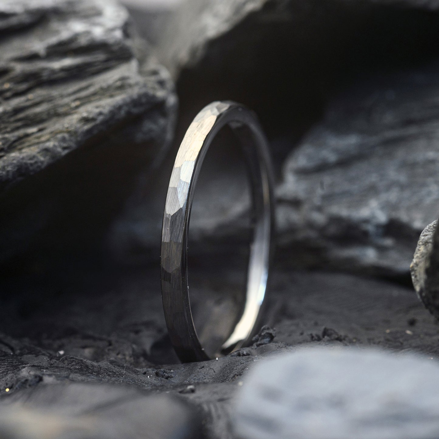 Women's Hammered Silver Ring Tungsten Steel Wedding Band 2mm | SILVER 2MM