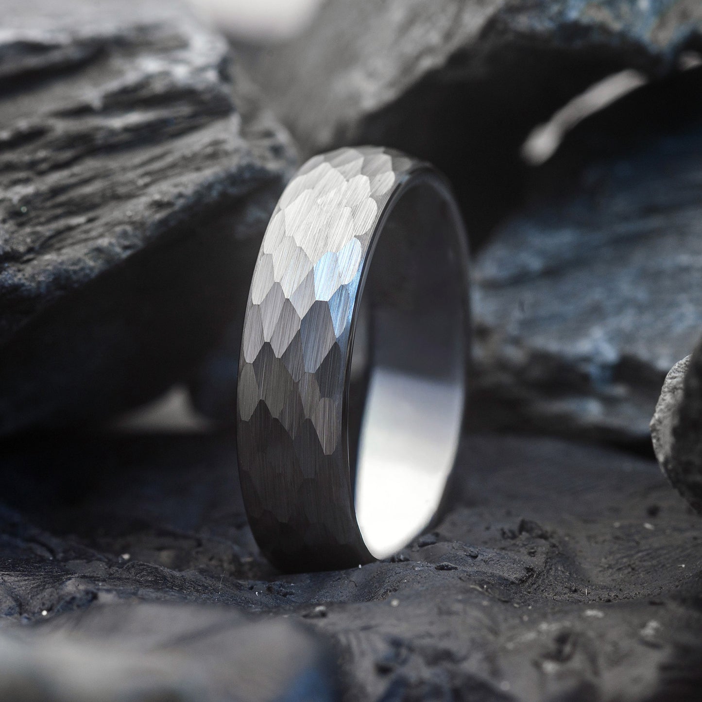 Hammered Silver Tungsten Ring for Men Wedding Band | Silver 6mm