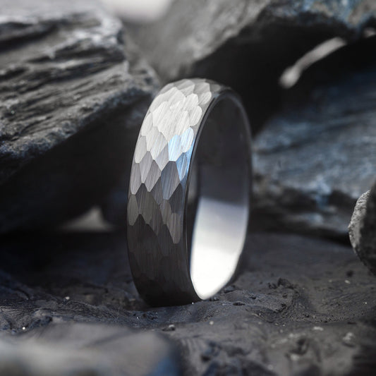 Hammered Silver Tungsten Ring for Men Wedding Band | Silver 6mm