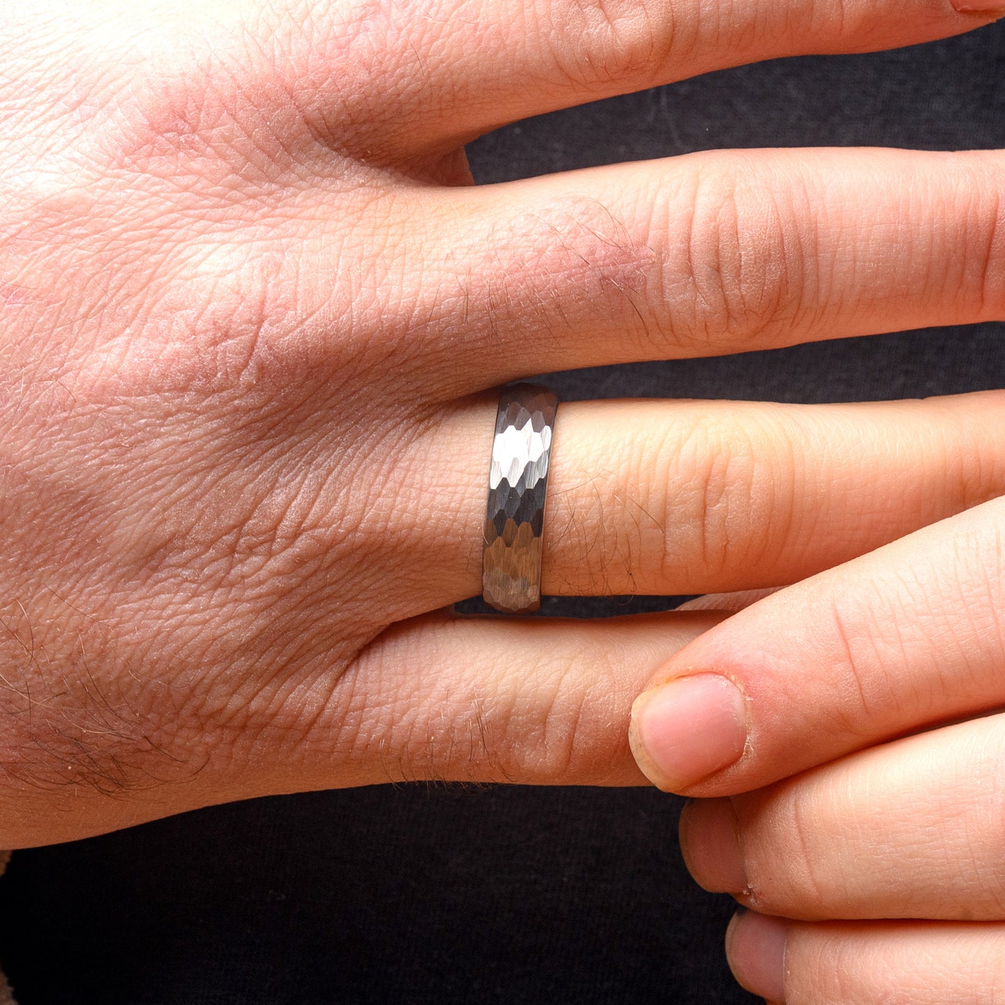 Hammered Silver Tungsten Ring for Men Wedding Band | Silver 6mm